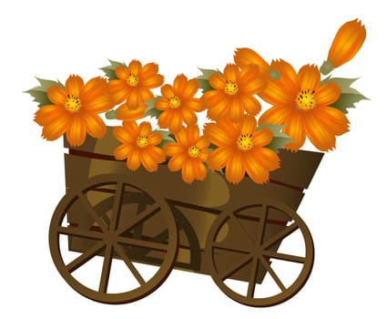 a wood trolley and flower