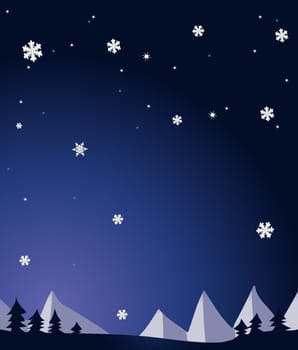 Snow mountain at night