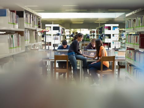 students in library