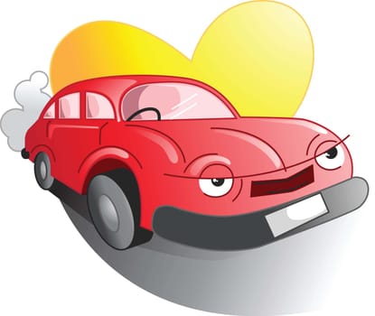 Illustration of car in a love symbols