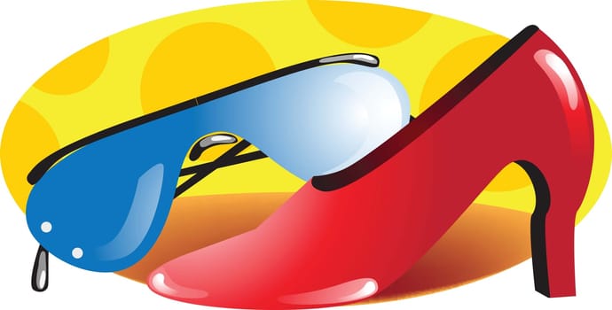 lady shoe and cooling glass