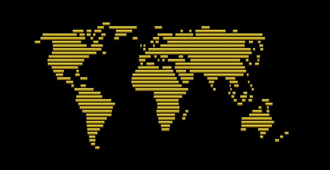 World Map - Black Gold Striped