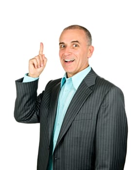 Businessman pointing up