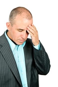 Depressed man on white background