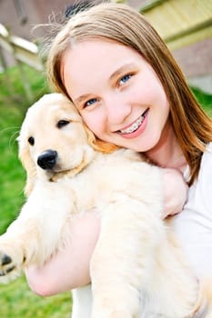 Girl with puppy