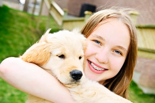 Girl with puppy