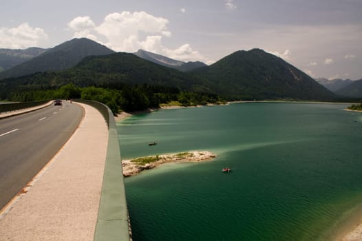 Sylvensteinsee reservoir bavaria turquoise
