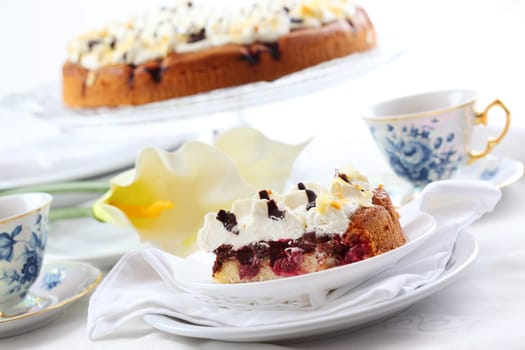 Cherry sponge cake with cream