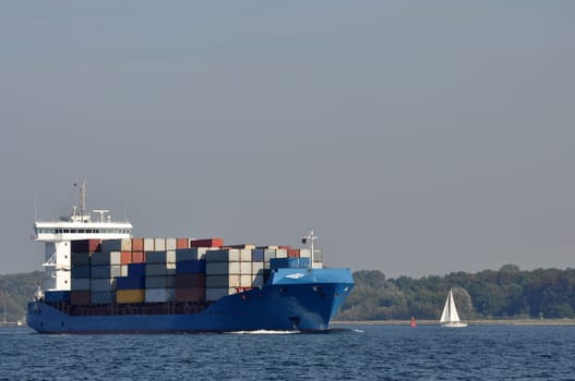 Container ship on the Kiel Fjord