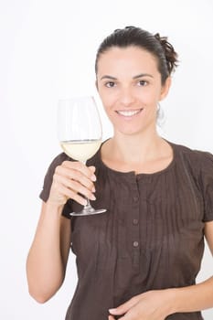 Woman tasting white wine