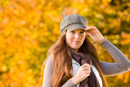 Autumn park - long red hair woman fashion