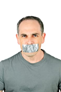 Man with duct tape on mouth
