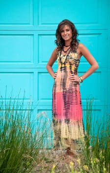Pretty Woman in Colorful Dress