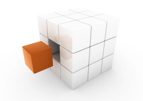 3D Cube White Orange