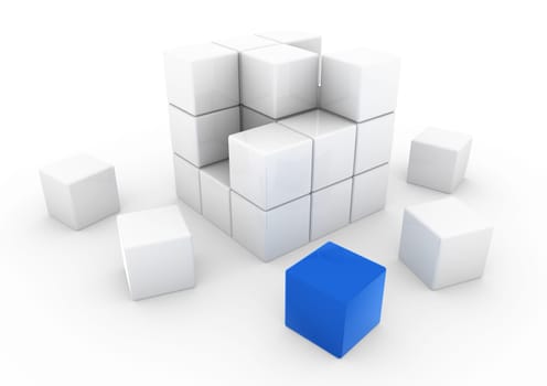 3D Cube White Blue