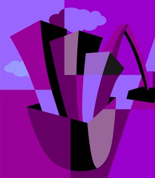 Digital painting of excavator operating.