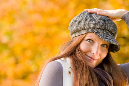 Autumn park - long red hair woman fashion