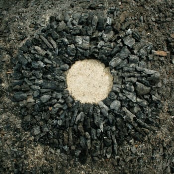 Wood chips in ashes