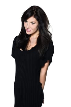 woman beautiful portrait  studio  smiling shy seductress