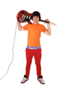 Teen boy with guitar.