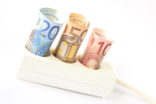 Banknotes plugged into socket