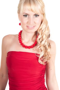 Portrait of beautiful woman in red