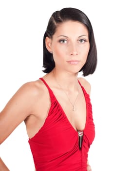 Portrait of beautiful woman in red