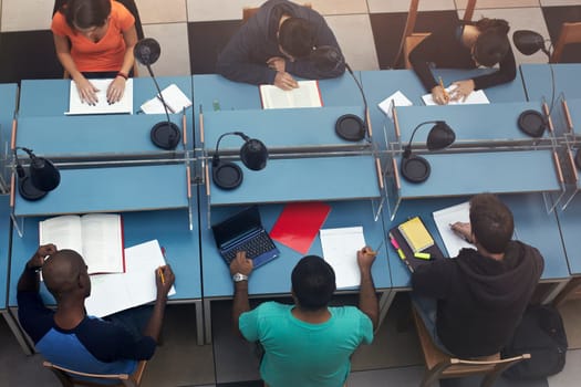 students in library