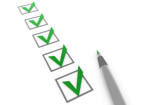 3d check box green pen white background