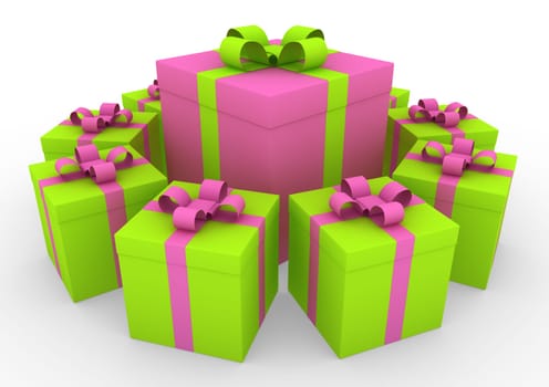 3d pink green white gift box