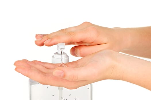 Hands with sanitizer gel