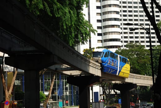 A colorful monorail train