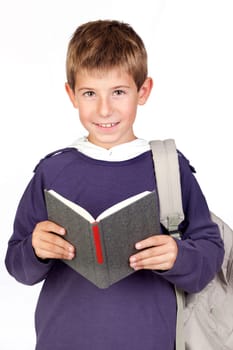 Student little child with blond hair