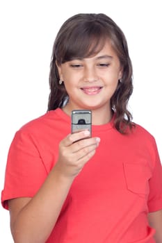 Adorable preteen girl with a mobile