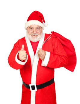 Santa Claus with a full sack saying OK