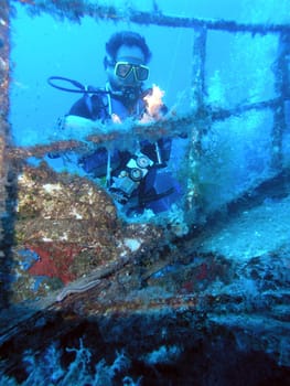 Diver at a shipwreck