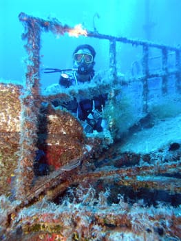 Diver at a shipwreck