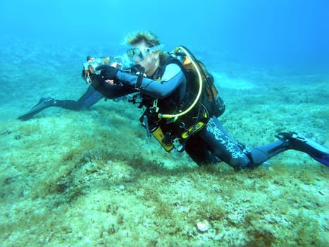 Diver photographed underwater