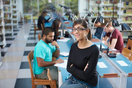 students in library