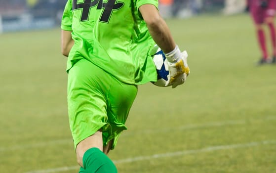 Goalie preparing to throw the ball