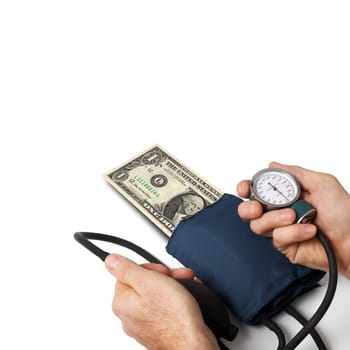 Doctor taking pressure of one dollar