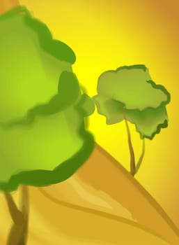 Abstract painting of trees over the hill