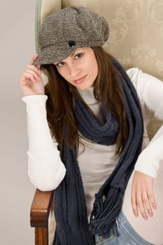 Portrait of fashion model wearing cap