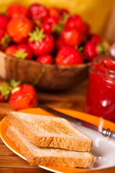 Breakfast with strawberry jam