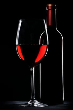 Red wine bottle and glass
