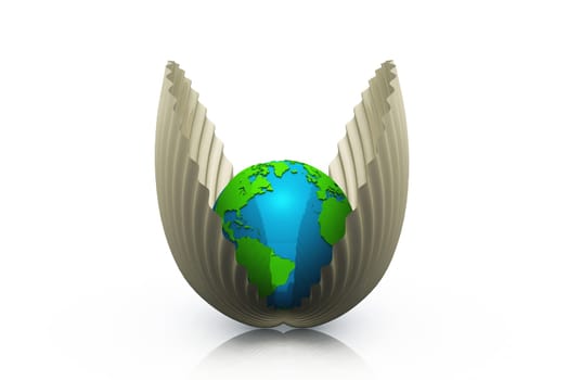 3D globe in mussel shells green blue