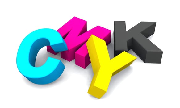 3D CMYK letters lying