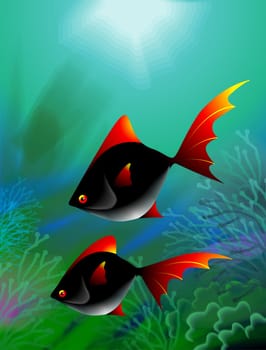 Fantasy of the fishes swimming