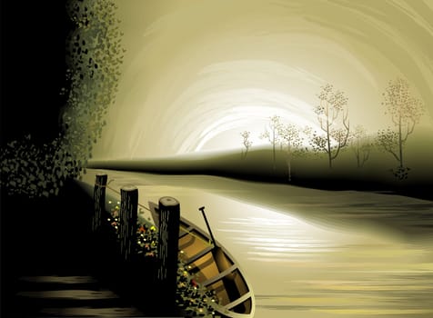 Beauty of back waters in the moon light