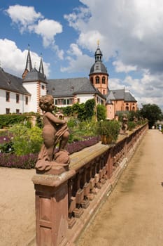Seligenstadt Monastery,herb garden with Einhard Basilica,Seligenstadt,Hess